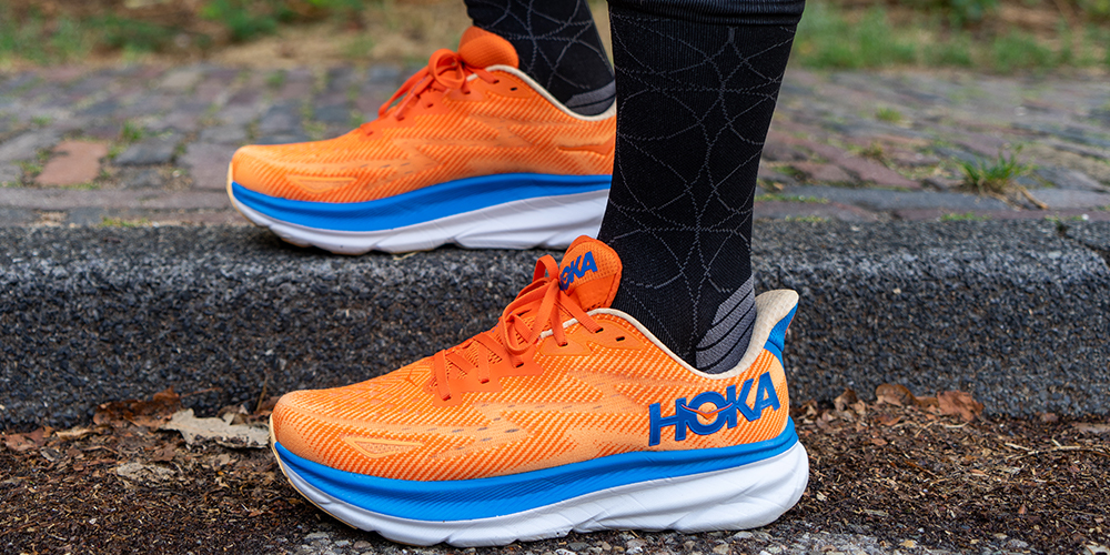 HOKA Clifton 9 running shoe stride
